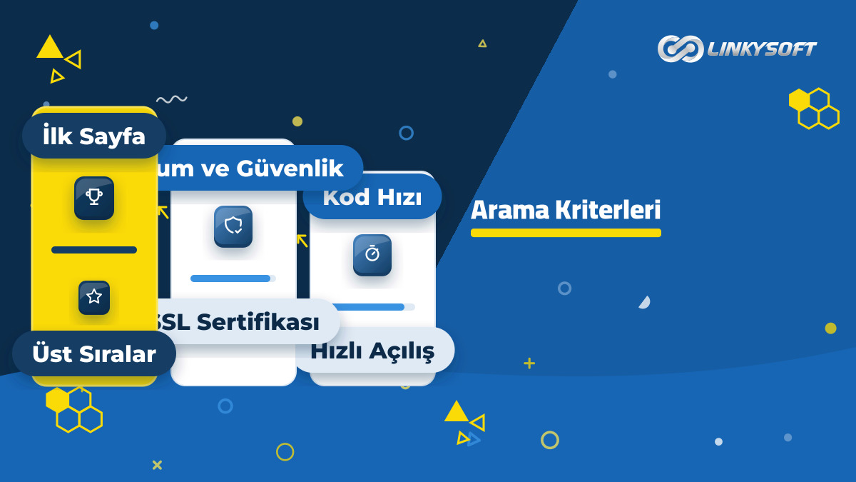Arama motorlarının bir web sitesini ilk sayfaya taşımak için incelediği teknik ölçütleri gösteren şema.