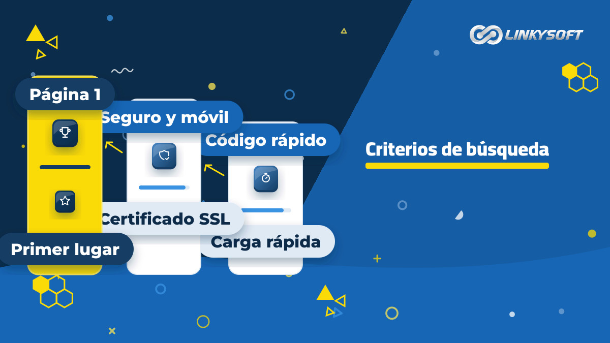 Esquema de los criterios técnicos analizados por los motores de búsqueda para posicionar un sitio web en la primera página.
