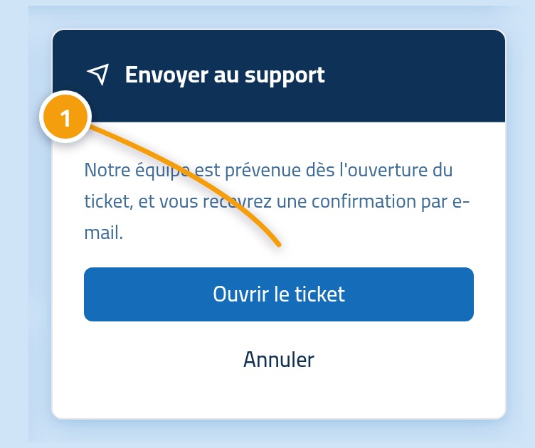 Le bas du formulaire de nouveau ticket, avec le bouton d'envoi repéré par le 1.