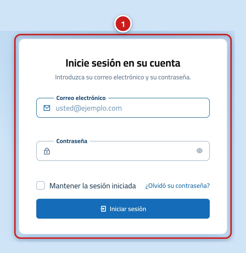 La página de inicio de sesión de Hostrena, con el cuadro de ingreso marcado con el número 1.