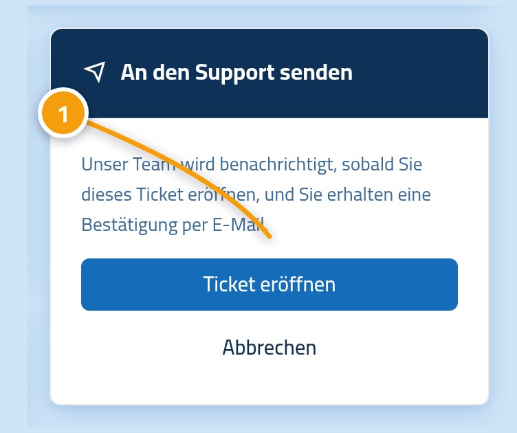 Das untere Ende des Formulars für ein neues Ticket, mit der Schaltfläche zum Absenden als 1 markiert.