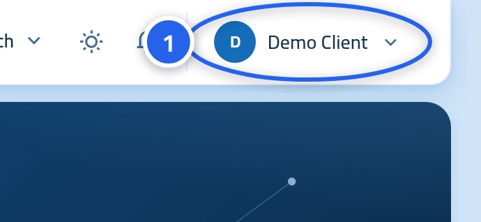 Die obere Leiste des Control Panels, mit Benutzername und Bild in der Ecke, markiert mit 1.