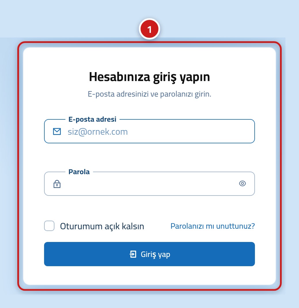 1 numarasıyla işaretlenmiş giriş kutusuyla birlikte Hostrena giriş sayfası.